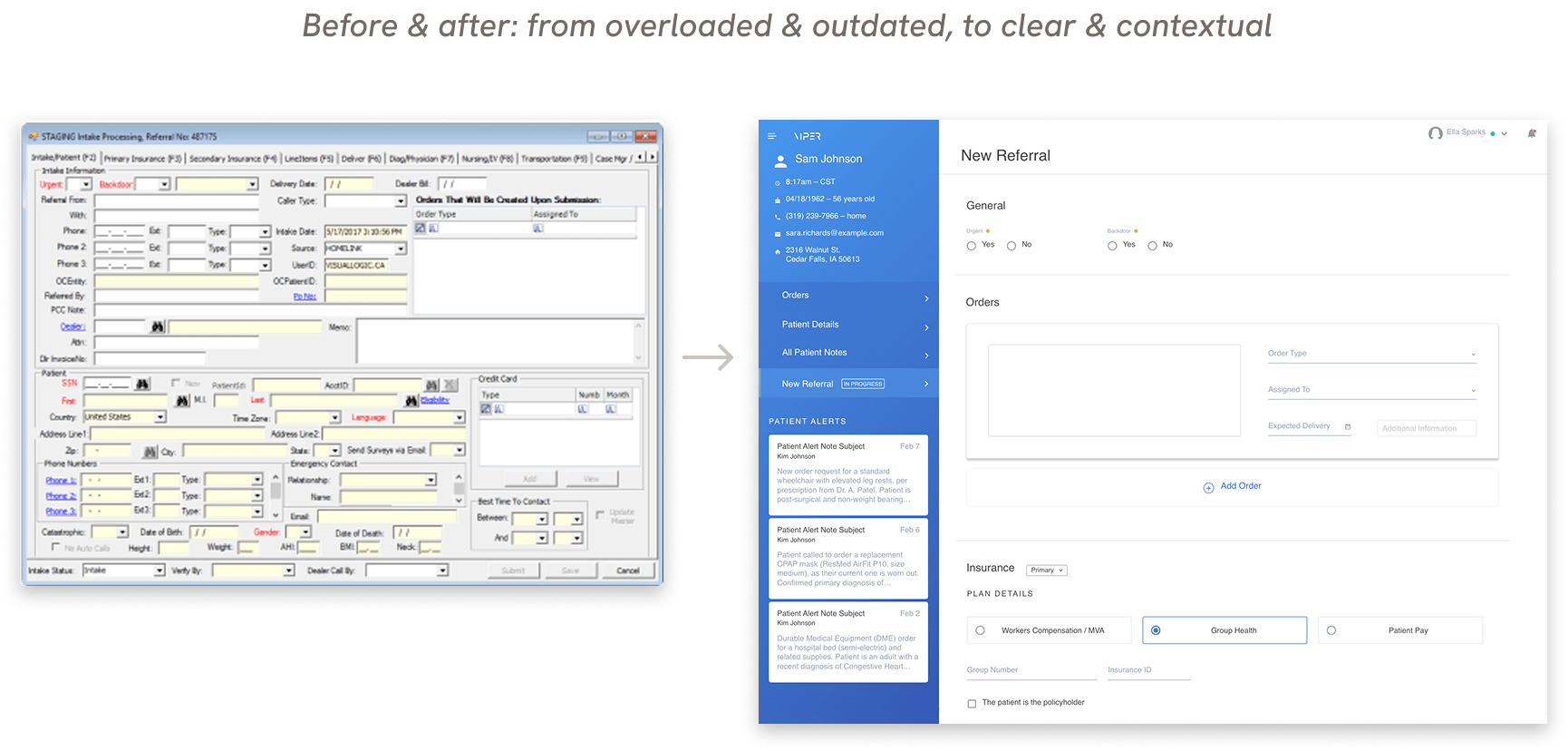 Before and after: from overloaded & outdated, to clear and contextual.